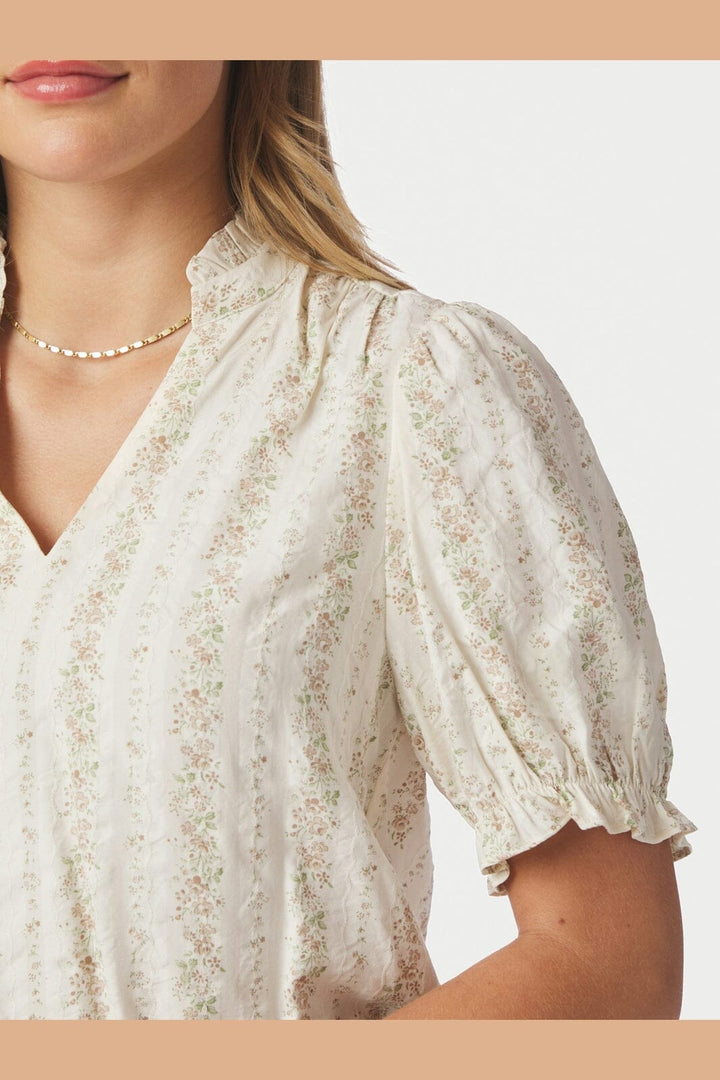 Neo Noir - Odesa Floral Stripe Blouse 168816 - 122 - Creme