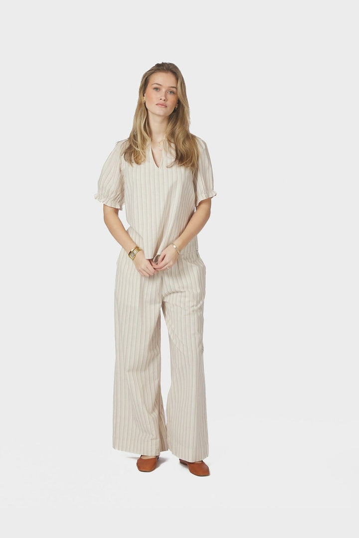 Neo Noir - Odesa Linen Stripe Blouse 169338 - 213 - Sand