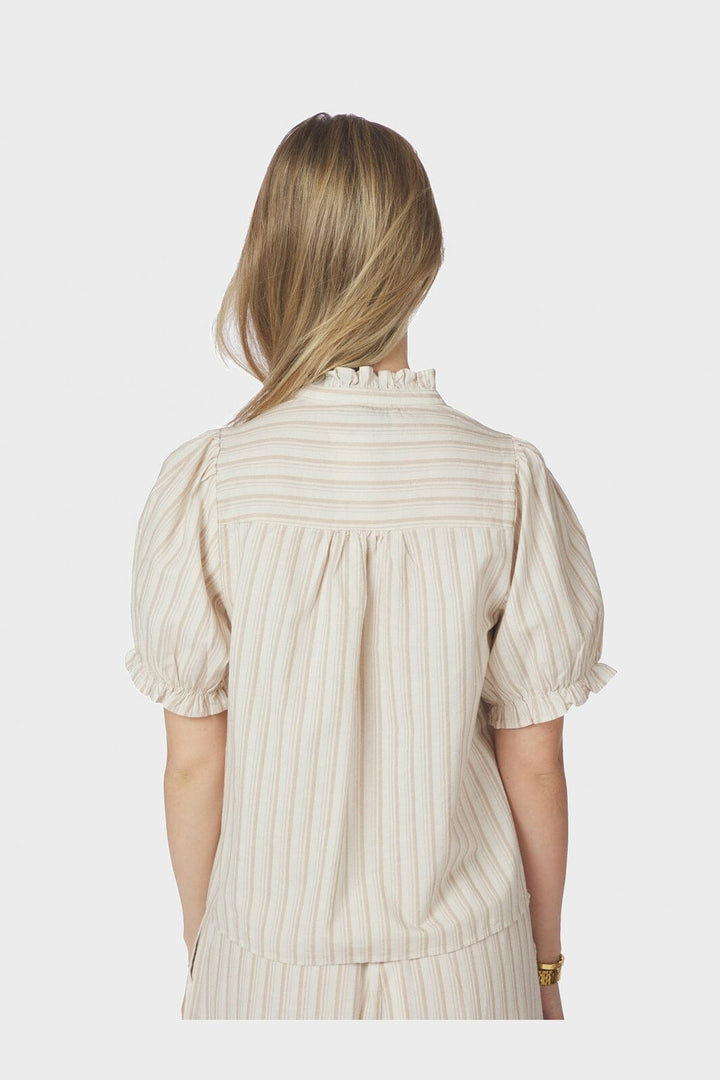 Neo Noir - Odesa Linen Stripe Blouse 169338 - 213 - Sand