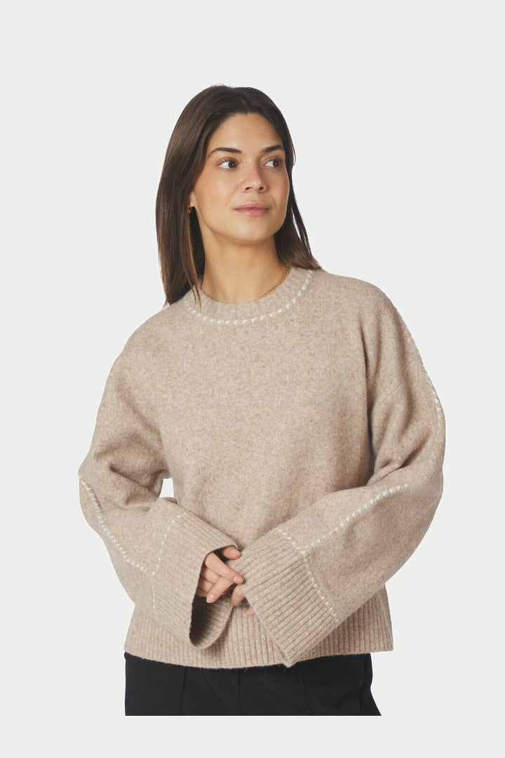 Neo Noir - Roeme Knit Stitch Blouse 164818 - 976 - Beige Melange