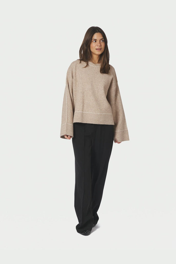 Neo Noir - Roeme Knit Stitch Blouse 164818 - 976 - Beige Melange