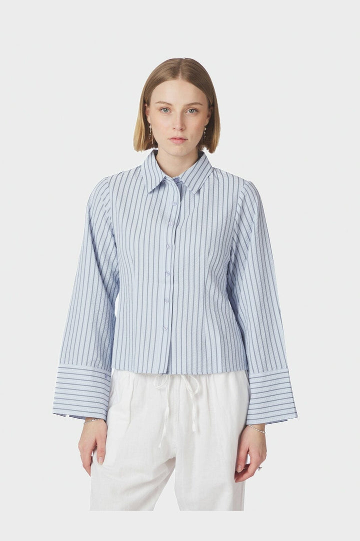 Neo Noir - Rosa Striped Crepe Shirt 169301 - 140 - Blue