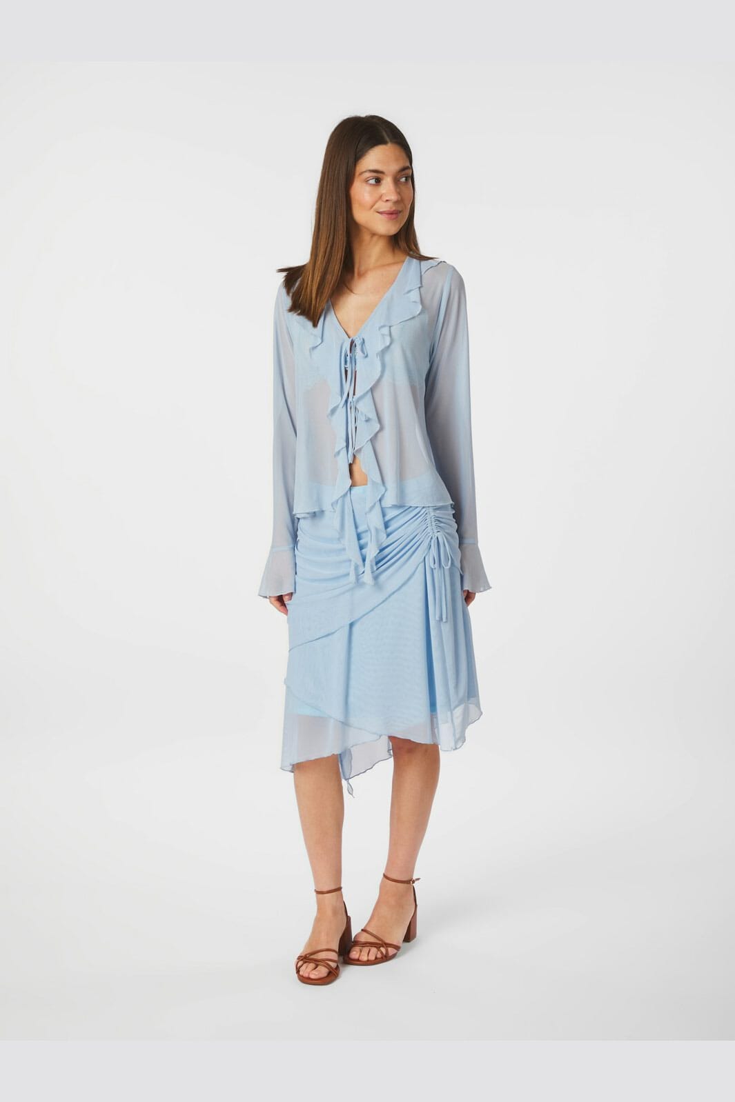 Neo Noir - Saffron Asymmetric Mesh Skirt 165642 - 145 - Light Blue