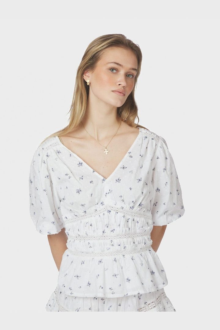 Neo Noir - Sapura Flower Dobby Blouse 166044 - 978 - Blue Flower