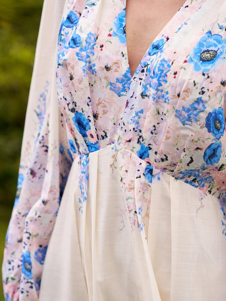Neo Noir - Silfi Flower Print Dress 164828 - 140 - Blue Kjoler 