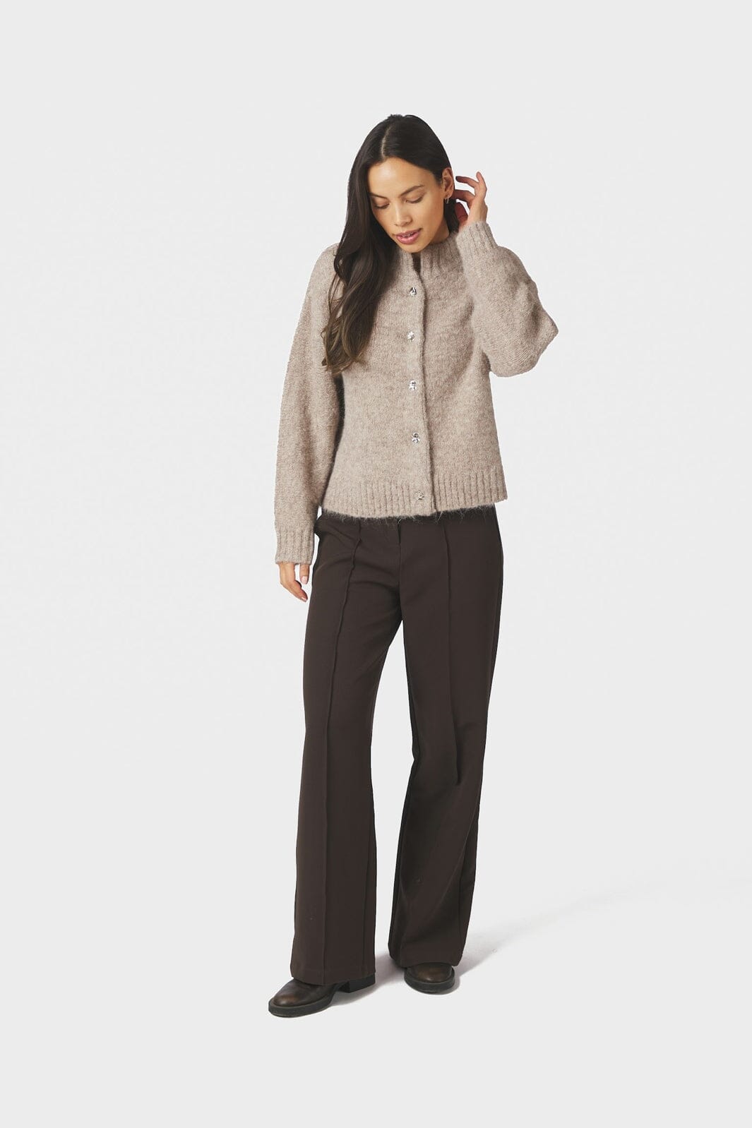 Neo Noir - Taura Fluffy Knit Cardigan 165103 - 976 - Beige Melange