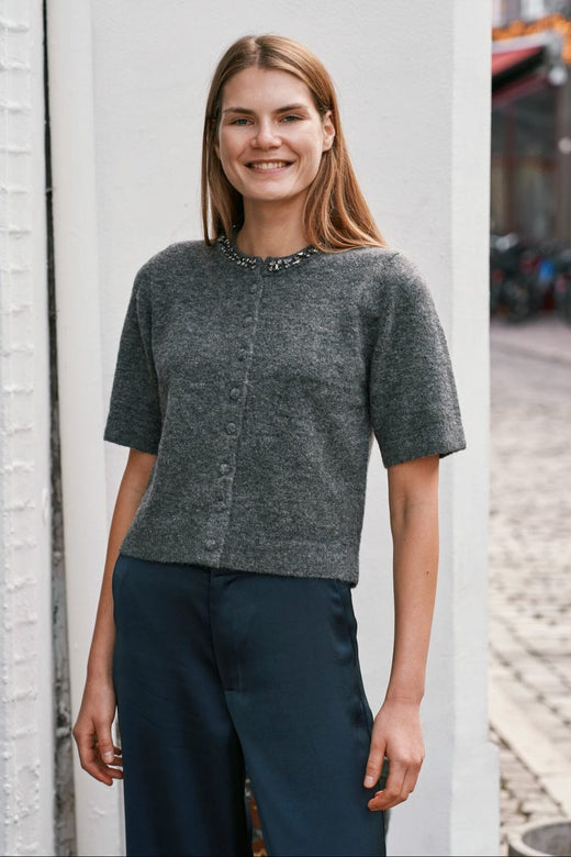 Neo Noir - Vanille Stone Soft Knit Cardigan 170125 - 805 - Dark Grey Mel. Cardigans 