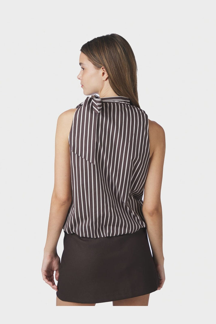 Neo Noir - Veda Wide Stripe Top 169761 - 676 - Dark Brown