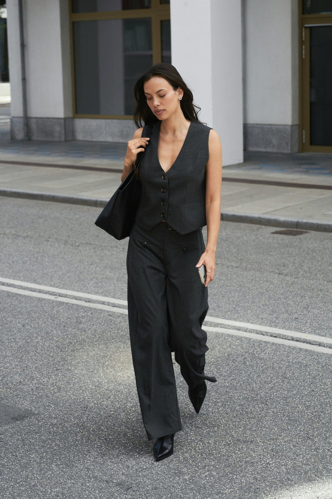 Neo Noir - Vendetta Slim Pinstripe Vest 170801 - 107 - Dark Grey Melange Frakker 