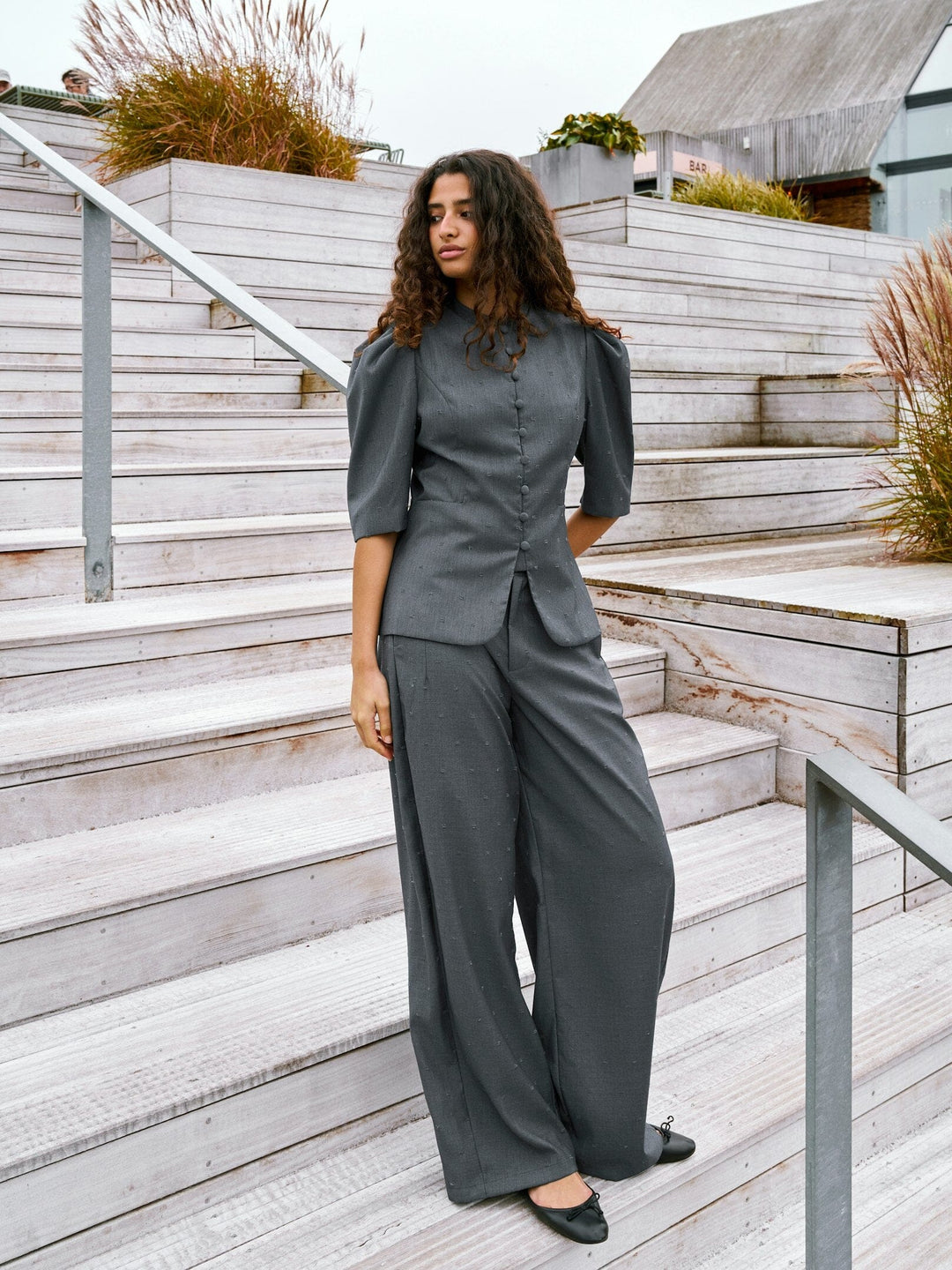 Neo Noir - Vittia Dobby Suit Blouse 170756 - 133 - Grey Melange Bluser 