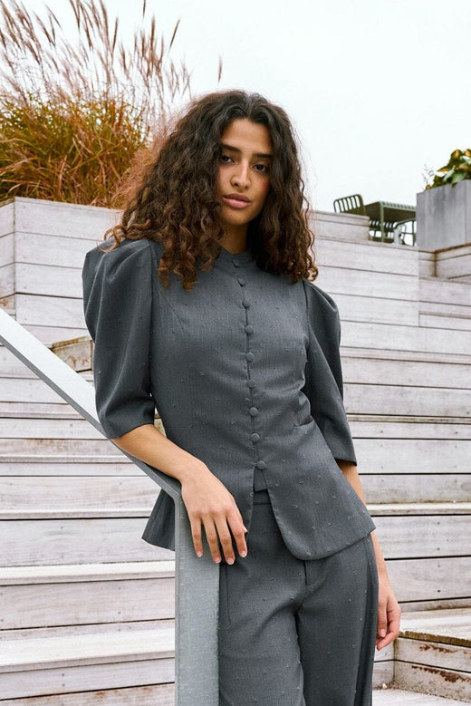 Neo Noir - Vittia Dobby Suit Blouse 170756 - 133 - Grey Melange Bluser 