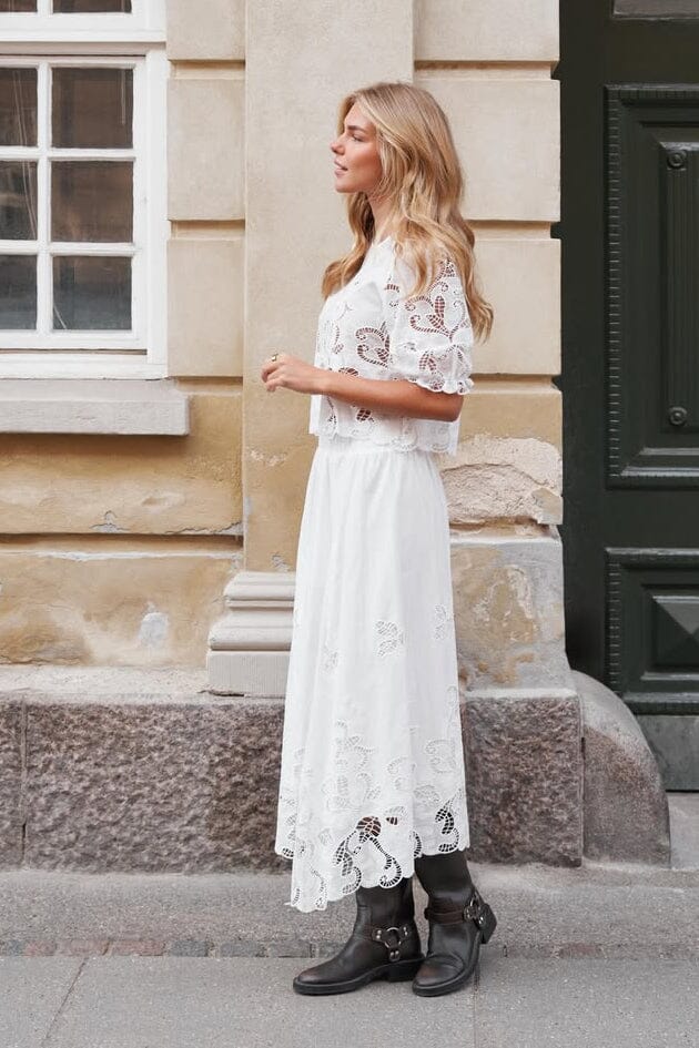 Neo Noir - Yara Long Emb Skirt 168438 - 120 - White Nederdele 