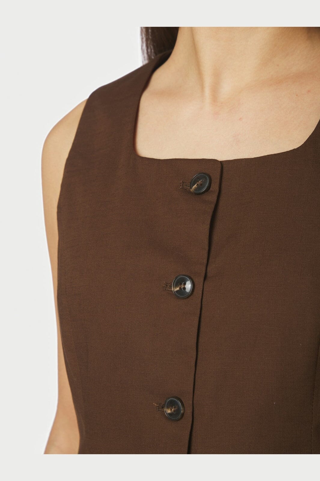 Neo Noir - Yula Linen Waistcoat 165181 - 676 - Dark Brown