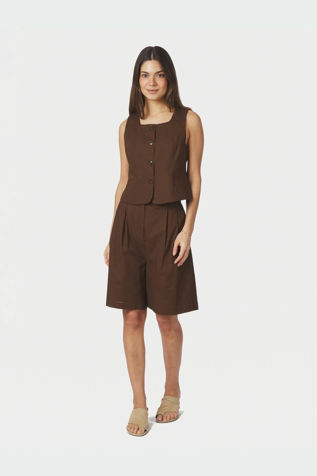 Neo Noir - Yula Linen Waistcoat 165181 - 676 - Dark Brown