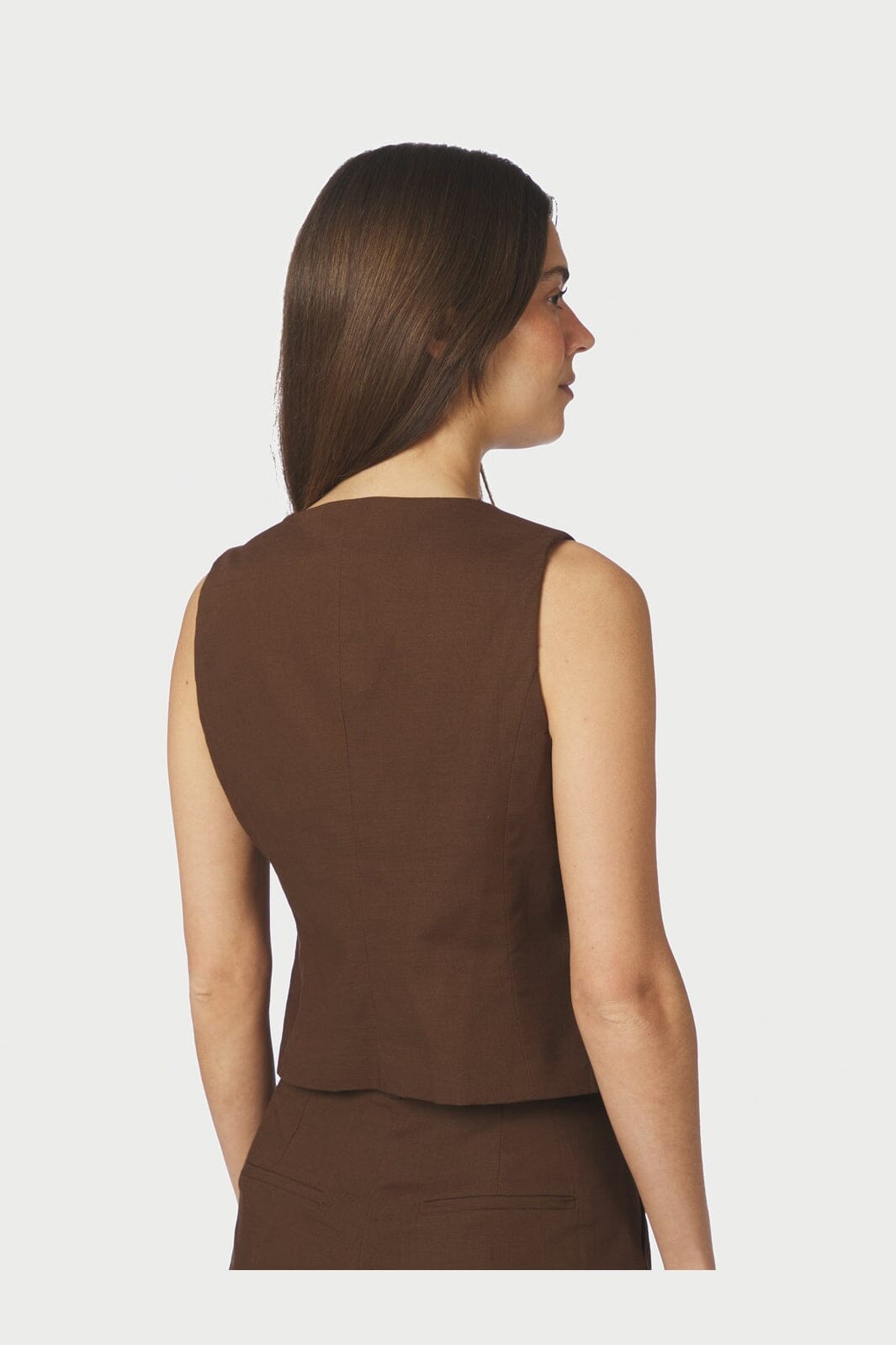 Neo Noir - Yula Linen Waistcoat 165181 - 676 - Dark Brown