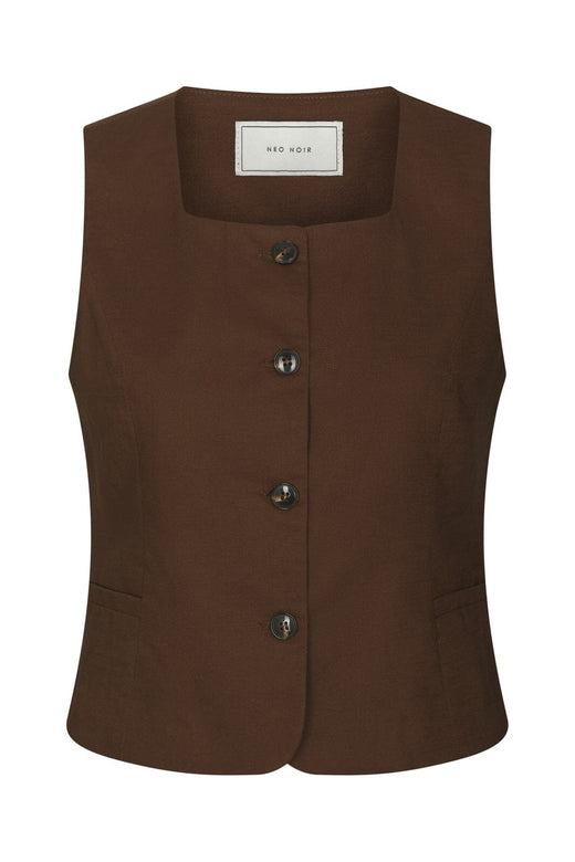 Neo Noir - Yula Linen Waistcoat 165181 - 676 - Dark Brown