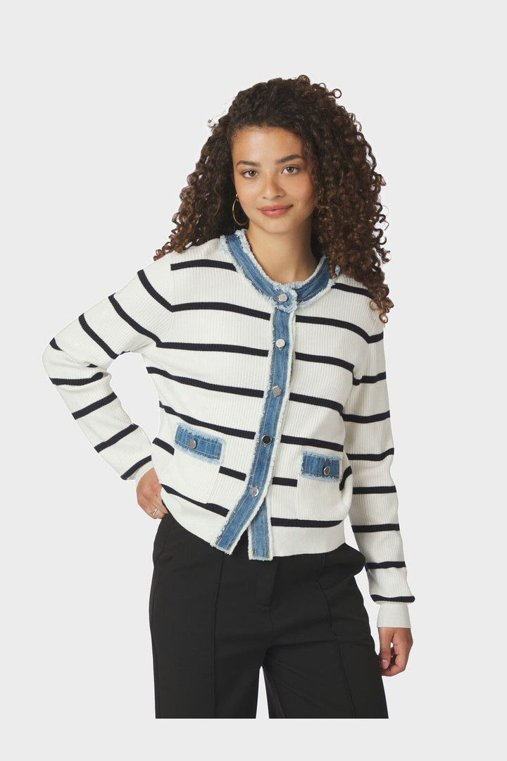 Neo Noir - Zelma Stripe Denim Cardigan 169309 - 121 - Off White