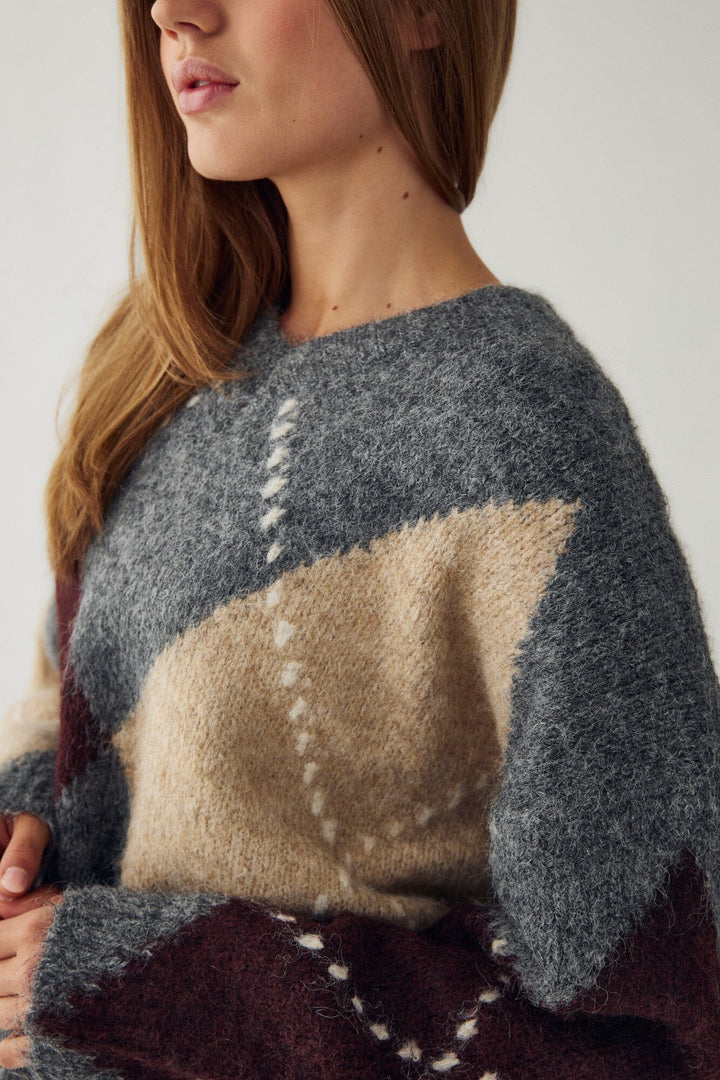 Noella - Lai Knit 14670001 - 003 - Medium Grey Mel. Strikbluser 