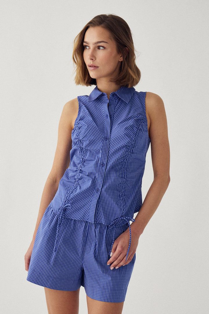 Noella - N-Marian Shorts 15590003 - 1458 - Davy Blue Check Shorts 