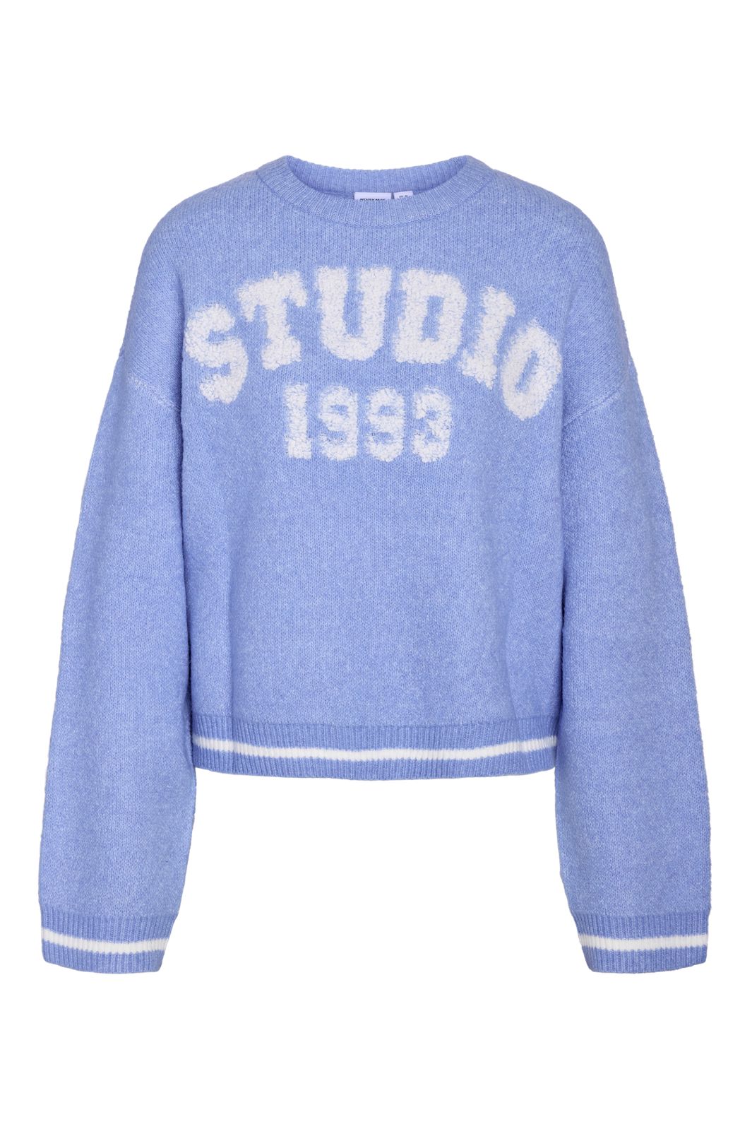 Noisy May - Nmamari L/S O-Neck Varsity Knit - 5077069 Hydrangea Text In Cloud Dancer