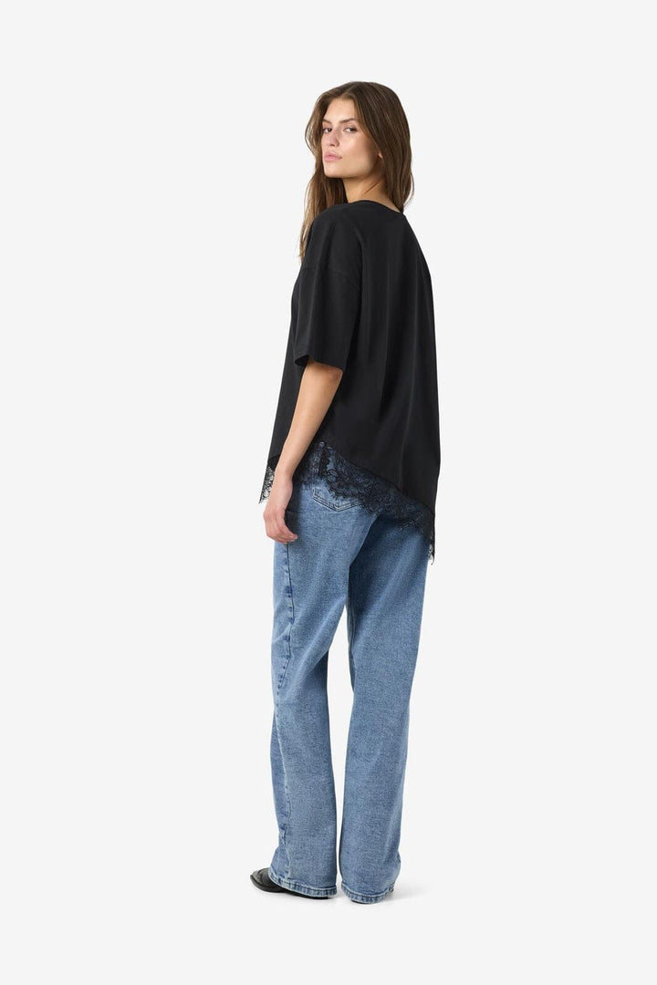 Noisy May - Nmeasy Lace Detail S/S T-Shirt - 5085999 Black Black Lace