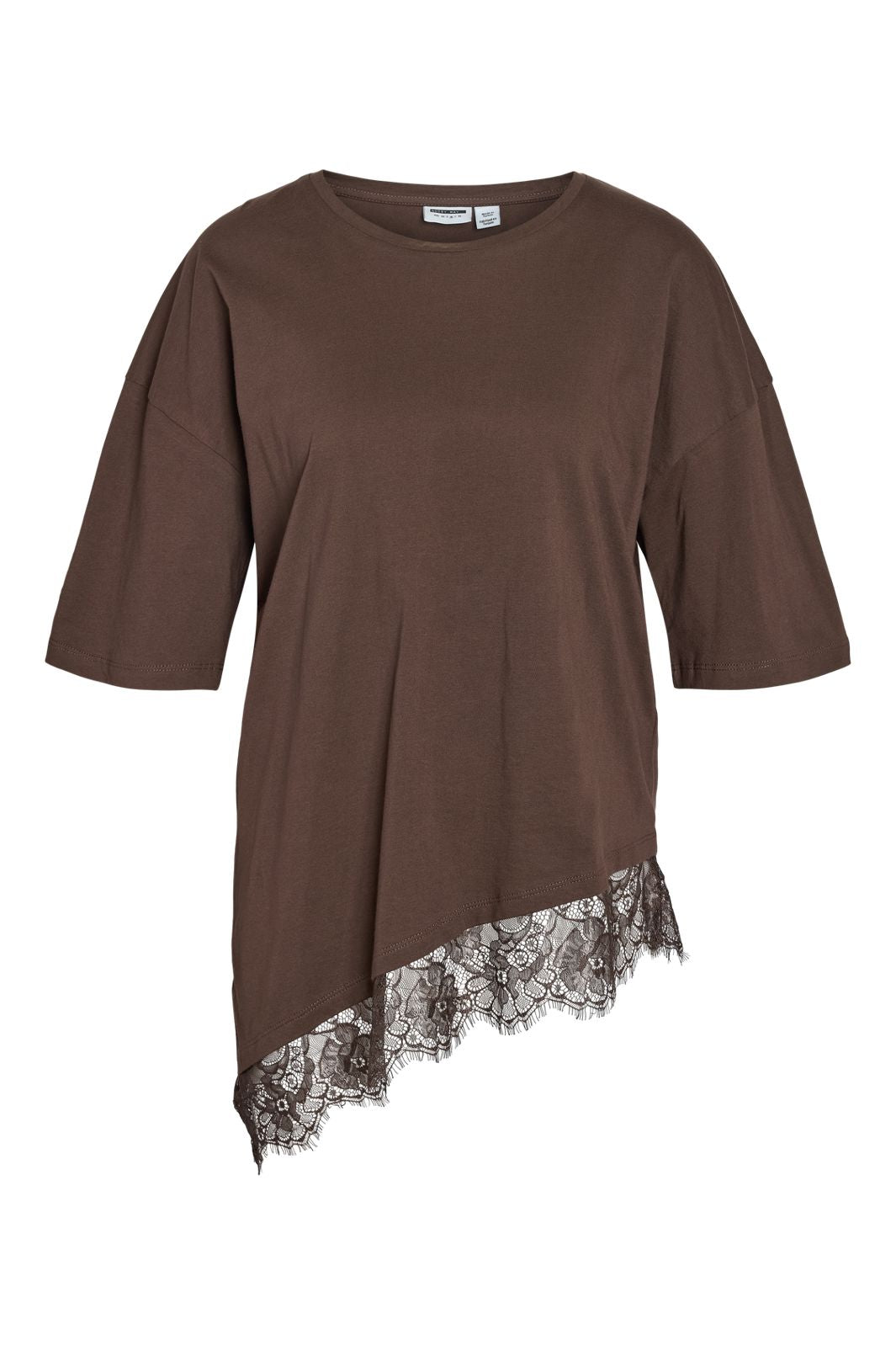 Noisy May - Nmeasy Lace Detail S/S T-Shirt - 5086001 Chocolate Brown Chocolate Brown Lace