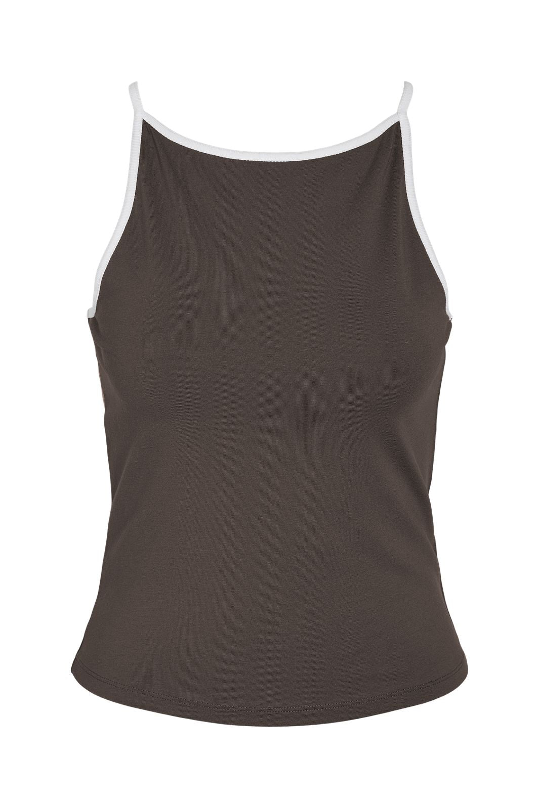 Noisy May - Nmella Singlet Contrast Tank Top Tnt/18 - 5212133 Chocolate Brown White Piping