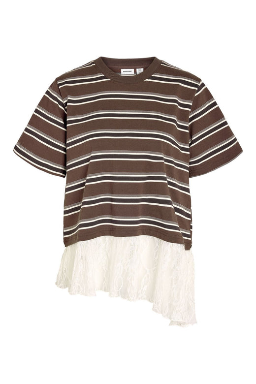 Noisy May - Nmember Ss Stripe Lace Top - 5191149 Chocolate Brown Birch