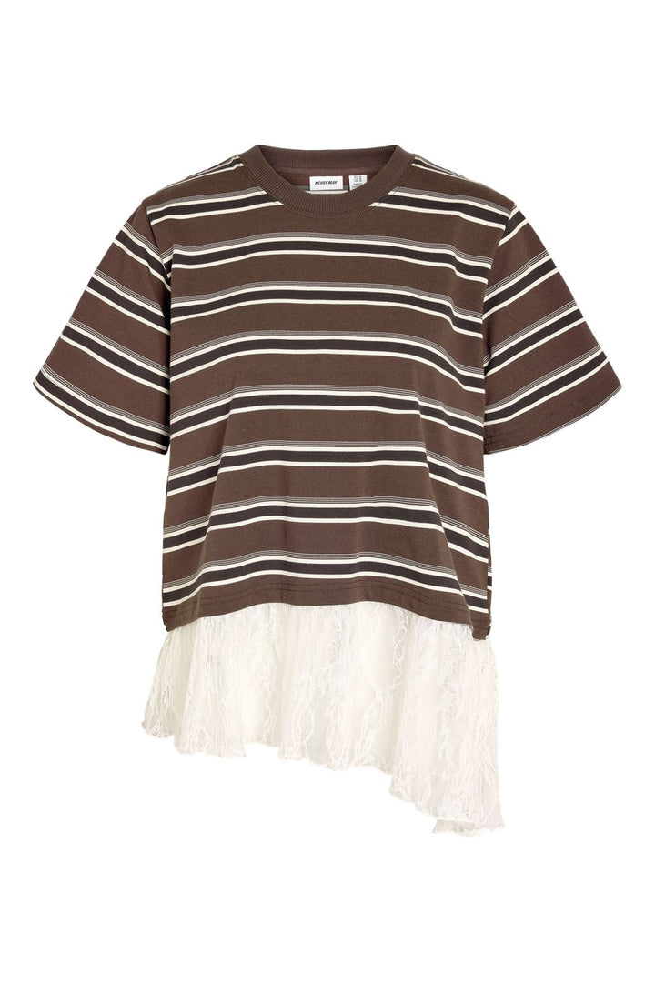 Noisy May - Nmember Ss Stripe Lace Top - 5191149 Chocolate Brown Birch