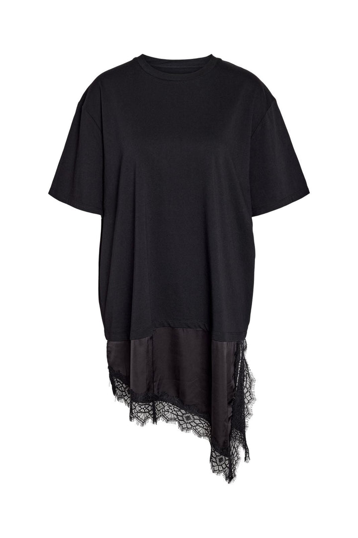 Noisy May - Nmfilla S/S Oversize Satin Lace T-Shirt - 5162242 Black Black Lace