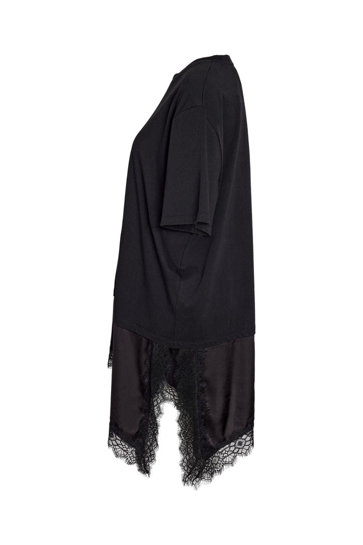 Noisy May - Nmfilla S/S Oversize Satin Lace T-Shirt - 5162242 Black Black Lace