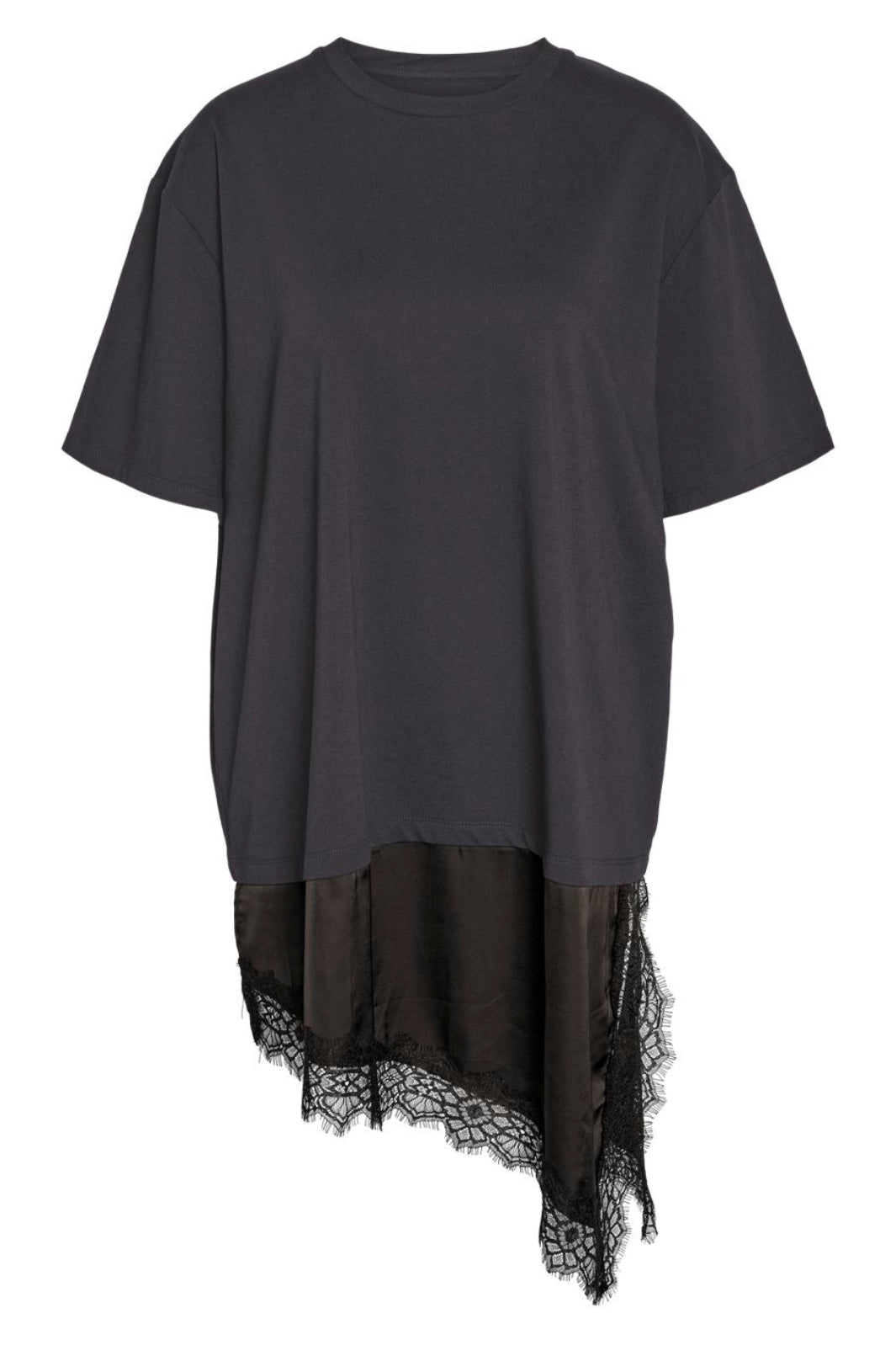 Noisy May - Nmfilla S/S Oversize Satin Lace T-Shirt - 5162243 Obsidian Black Lace