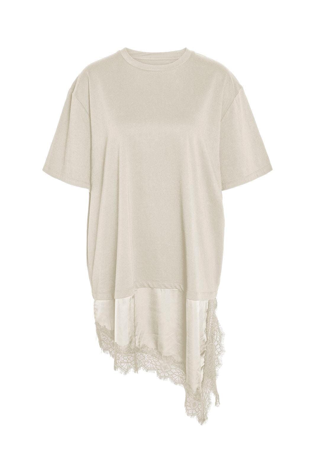 Noisy May - Nmfilla S/S Oversize Satin Lace T-Shirt - 5170181 Birch Dtm T-shirts 