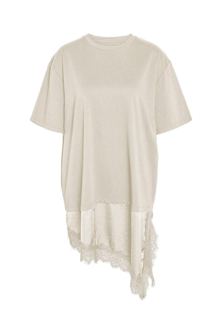 Noisy May - Nmfilla S/S Oversize Satin Lace T-Shirt - 5170181 Birch Dtm T-shirts 
