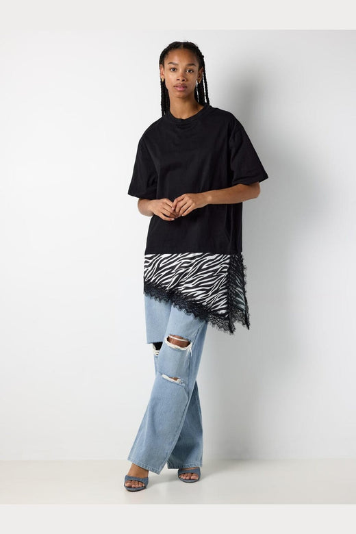 Noisy May - Nmfilla S/S Oversize Satin T-Shirt - 5191000 Black Zebra