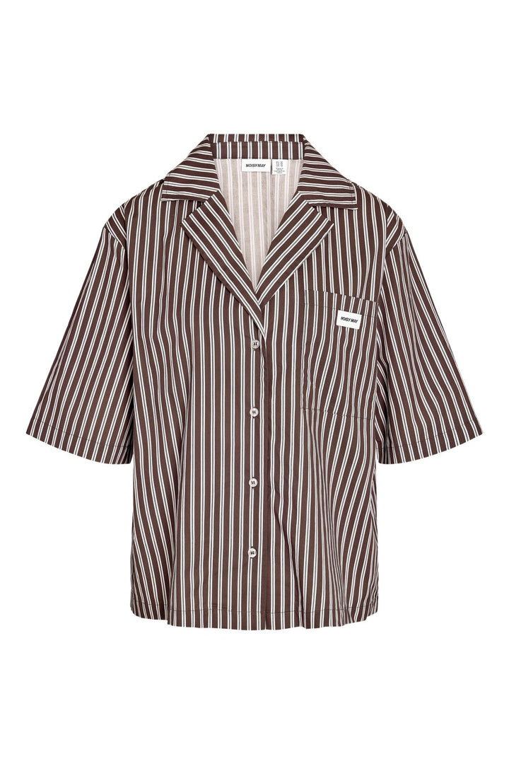 Noisy May - Nmfrida 2/4 Stripe Button Shirt - 5191105 Chocolate Brown Birch