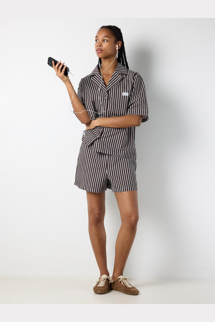 Noisy May - Nmfrida 2/4 Stripe Button Shirt - 5191105 Chocolate Brown Birch