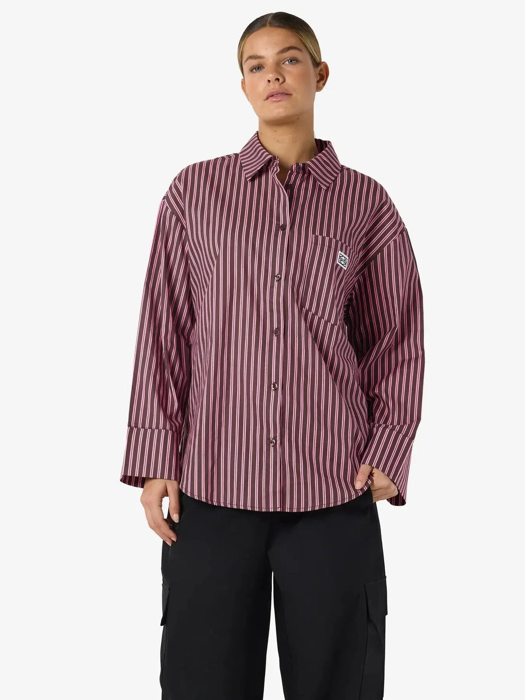Noisy May - Nmfrida L/S Button Shirt Box - 5089197 Windsor Wine Begonia Pink/White Skjorter 