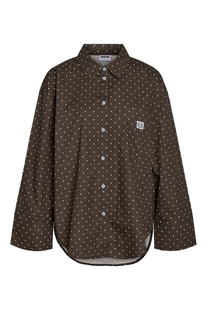 Noisy May - Nmfrida L/S Button Shirt Box - 5091867 Chocolate Brown White Dots