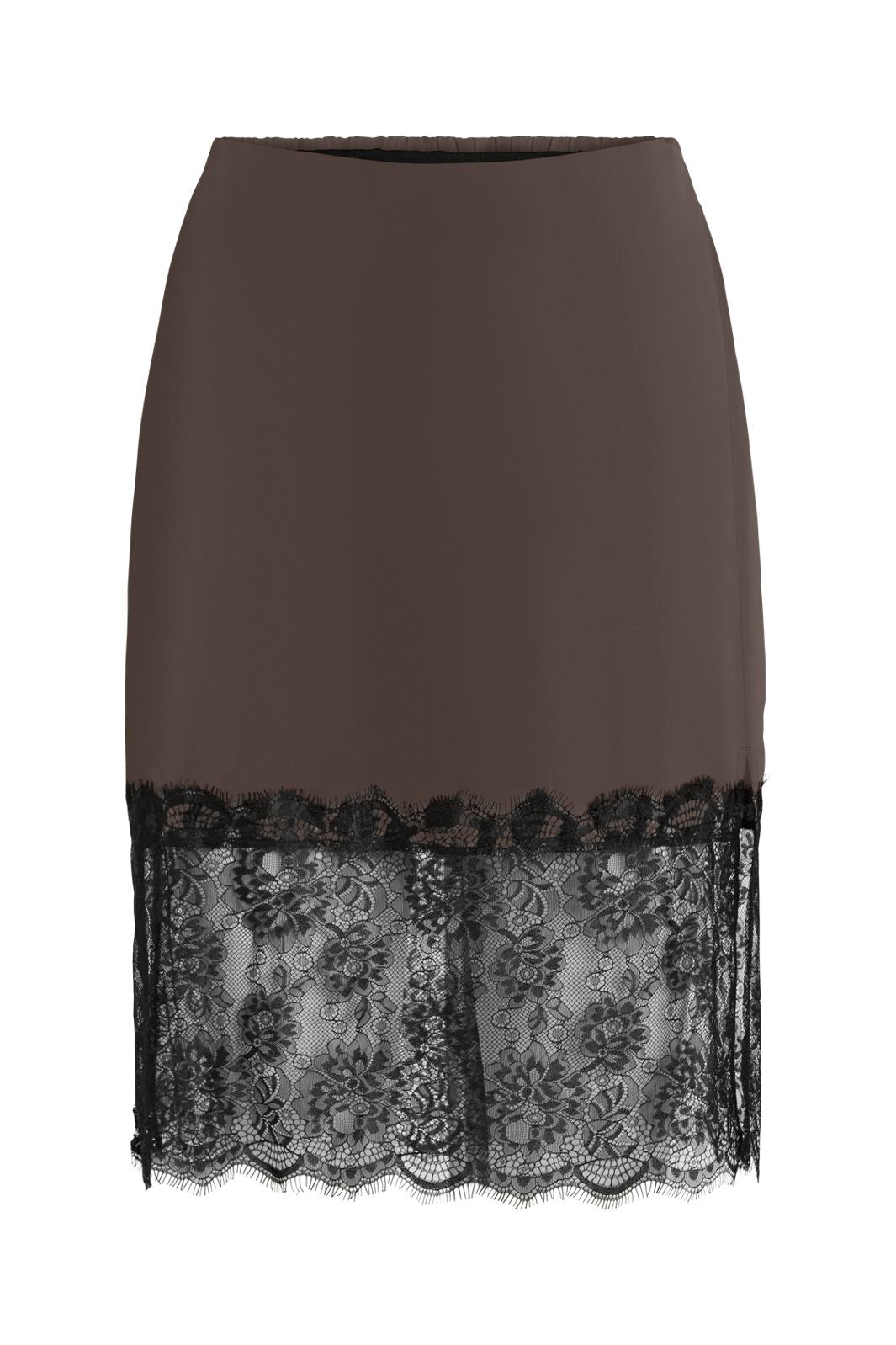 Noisy May - Nminferno Short Satin Lace Skirt - 5069236 Chocolate Brown Black Lace