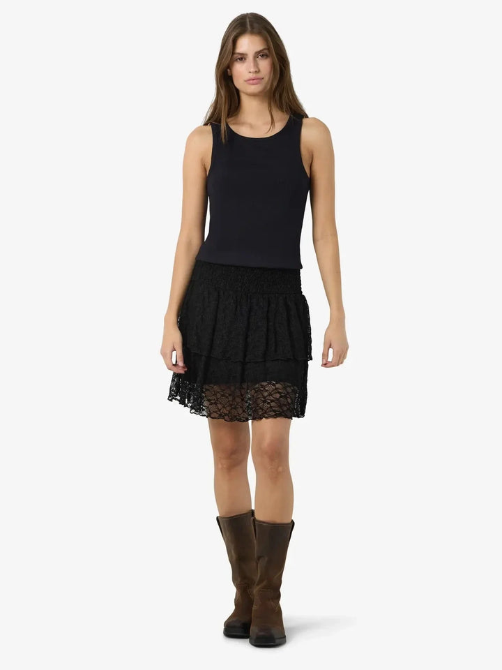Noisy May - Nmisabel Nw Short Layered Skirt - 4949078 Black Lace Nederdele 