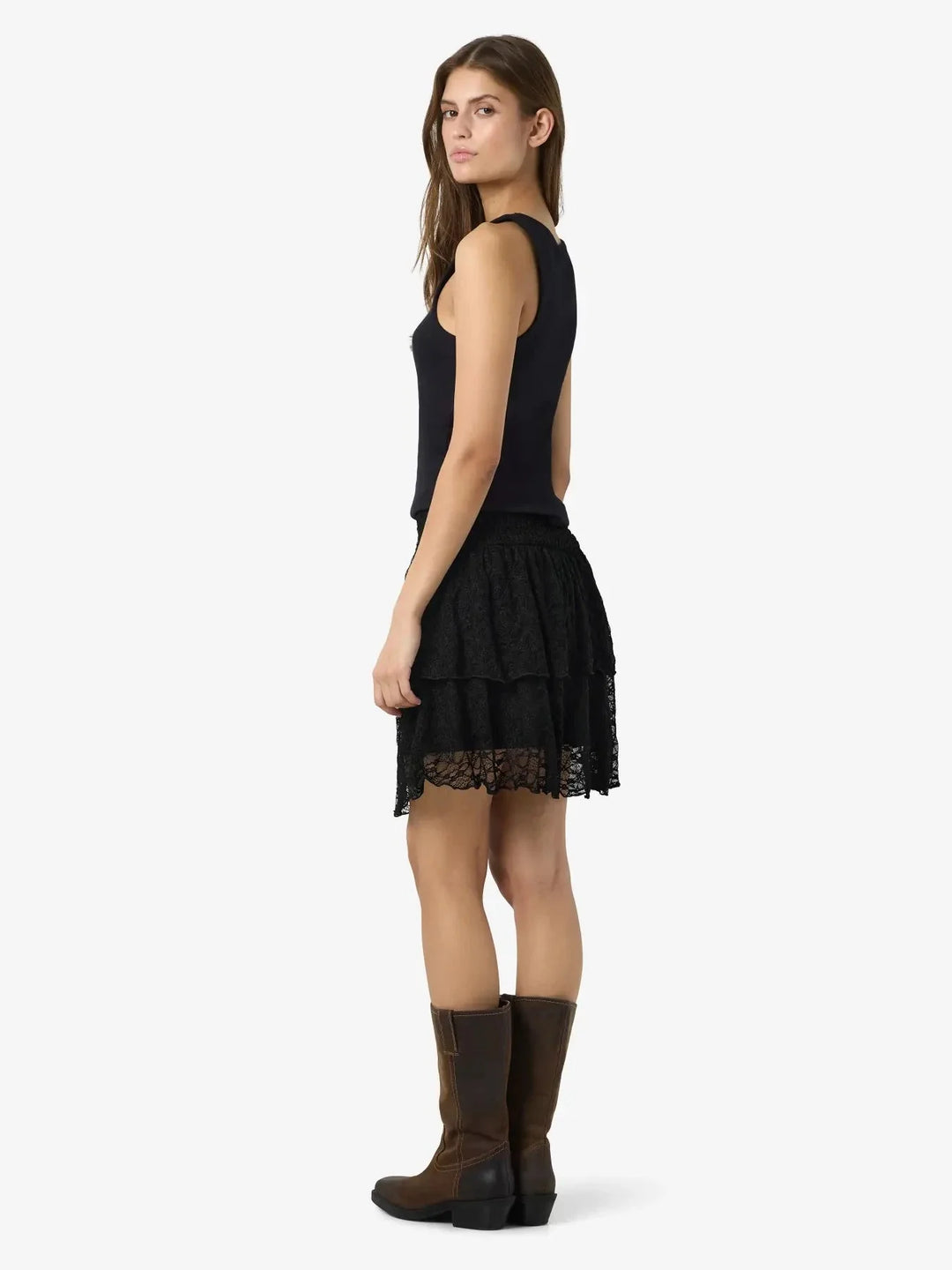 Noisy May - Nmisabel Nw Short Layered Skirt - 4949078 Black Lace Nederdele 
