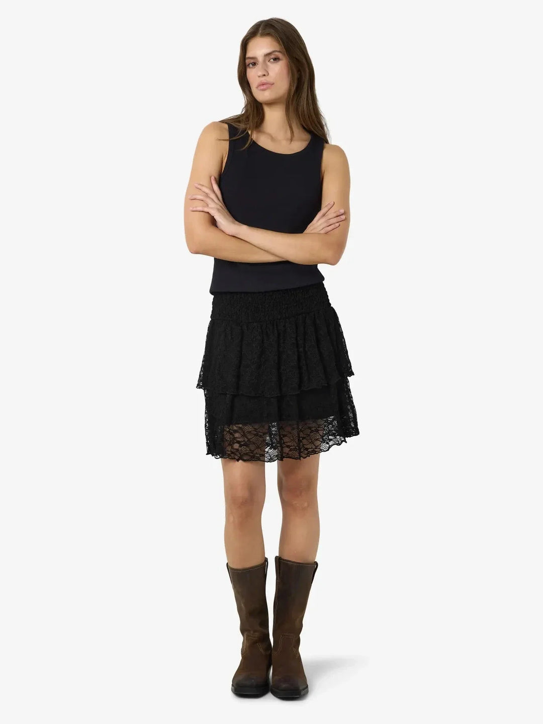 Noisy May - Nmisabel Nw Short Layered Skirt - 4949078 Black Lace Nederdele 