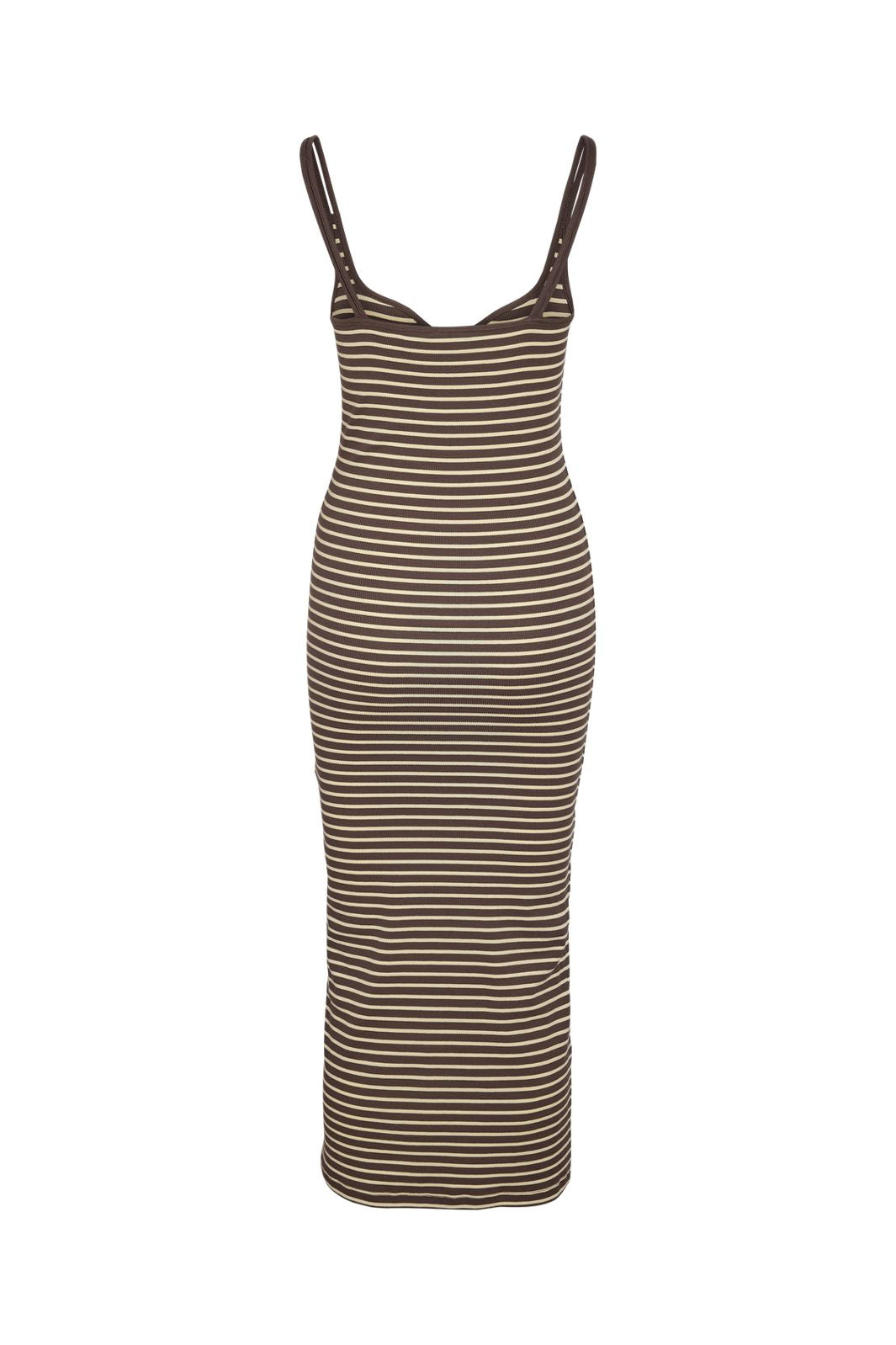Noisy May - Nmjudy S/L Striped Midi Dress - 5012087 Chocolate Brown French Vanilla