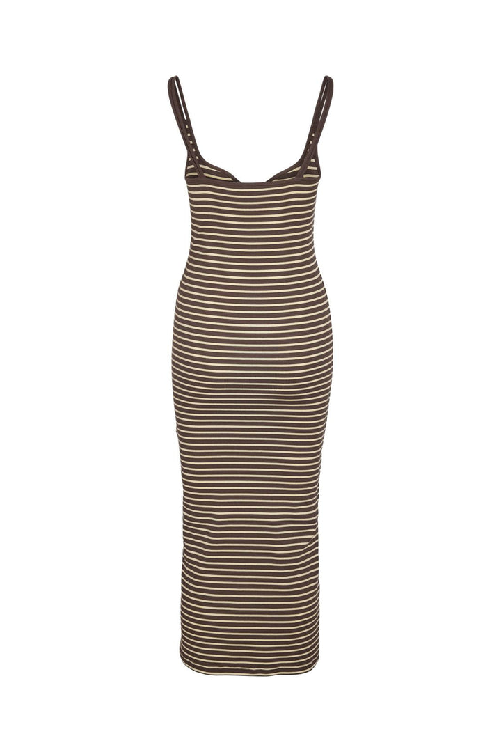 Noisy May - Nmjudy S/L Striped Midi Dress - 5012087 Chocolate Brown French Vanilla