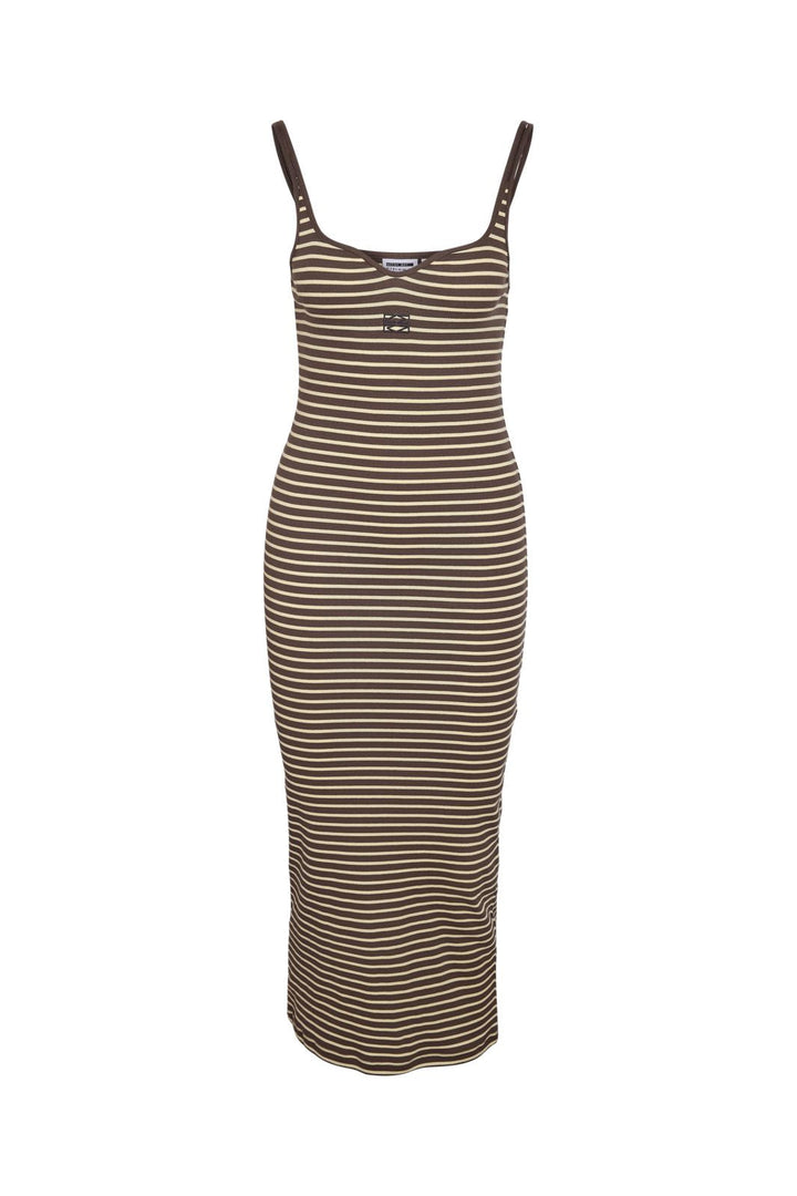 Noisy May - Nmjudy S/L Striped Midi Dress - 5012087 Chocolate Brown French Vanilla