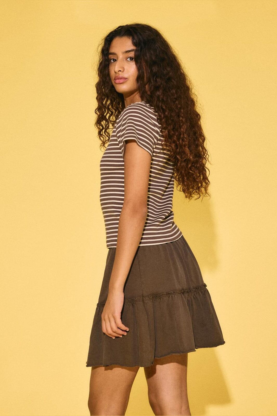 Noisy May - Nmjudy S/S Striped Baby Tee - 5012090 Chocolate Brown French Vanilla