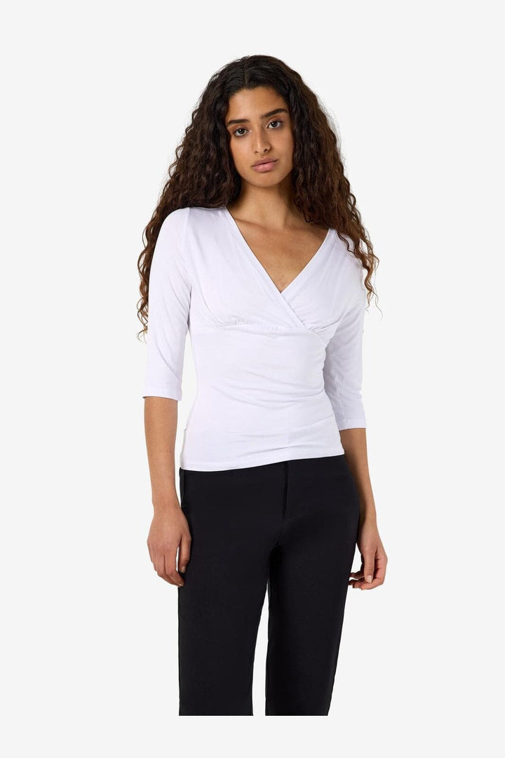 Noisy May - Nmjune 3/4 V-Neck Top - 5239151 Snow White