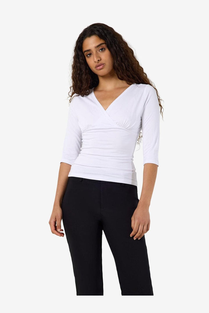 Noisy May - Nmjune 3/4 V-Neck Top - 5239151 Snow White