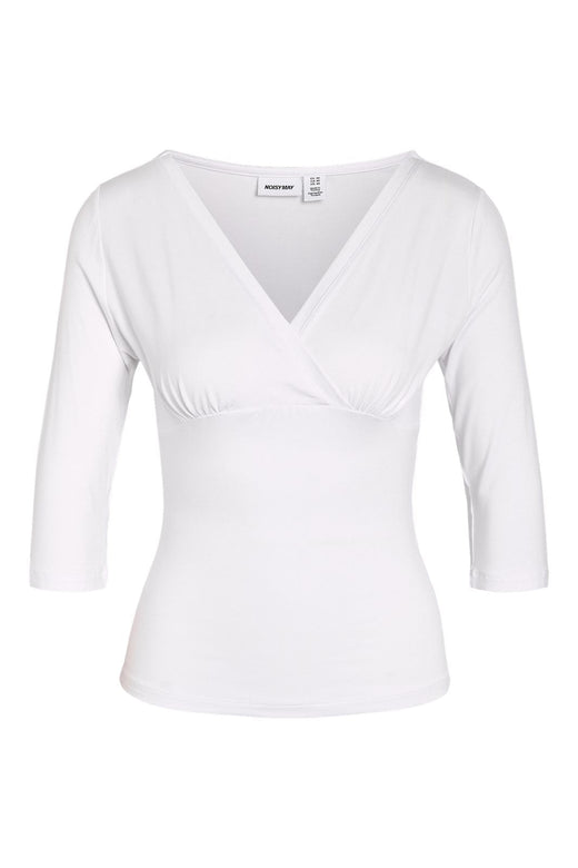 Noisy May - Nmjune 3/4 V-Neck Top - 5239151 Snow White